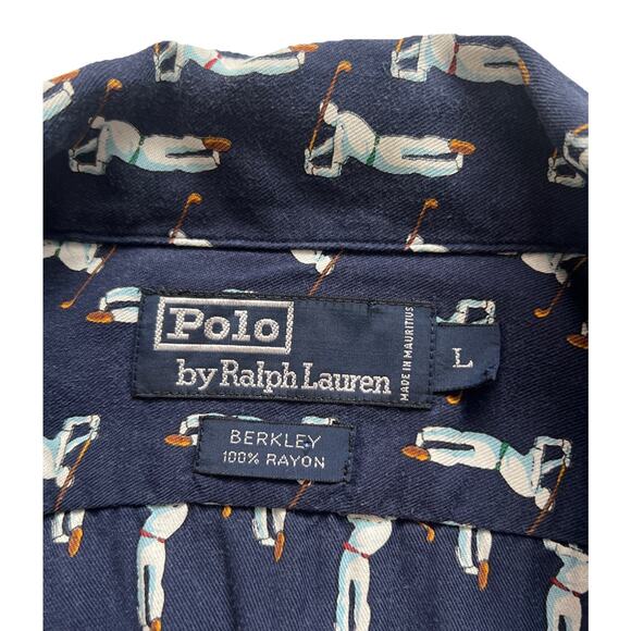 Polo Ralph Lauren Berkeley Shirt Mens Large All Over Golfer Print Short Sleeves - Picture 3 of 8